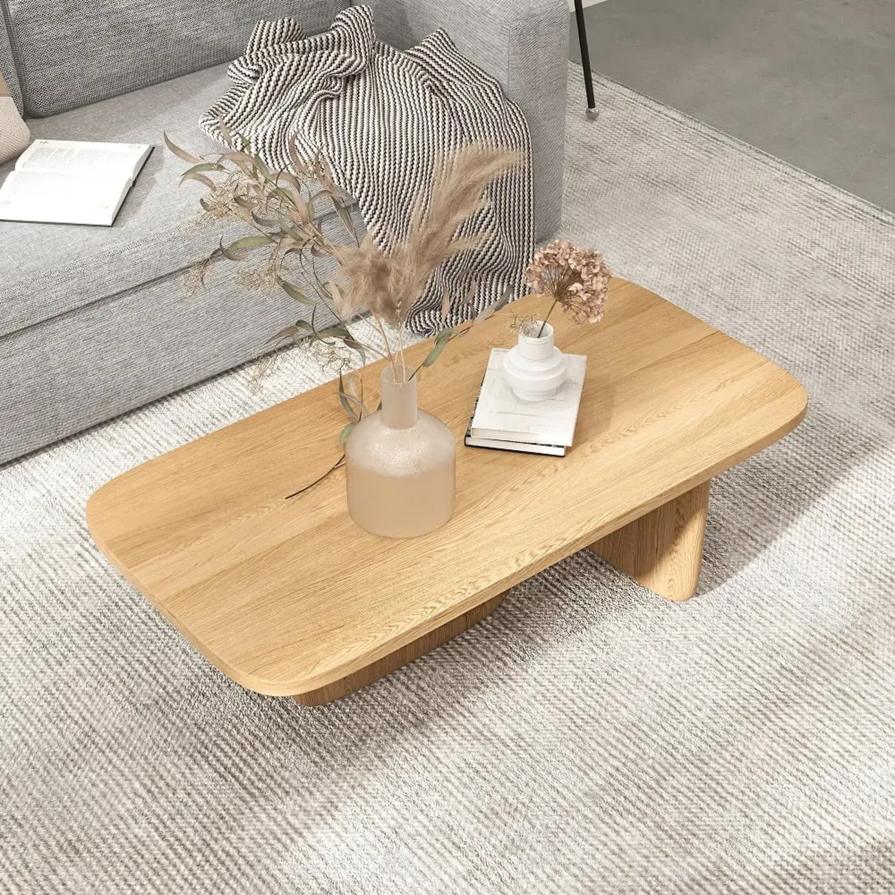 Japandi Rectangle Solid Wood Coffee Table in Natural Finish Image - 2