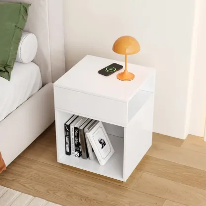 Compact White Wooden Cube Side Table with Open Shelf Image - 4
