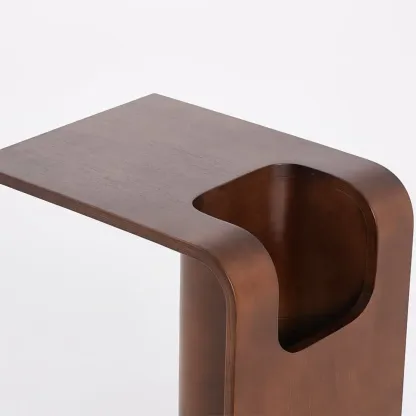 Convertible C-Shaped Walnut Wood Side Table with Storage Image - 11
