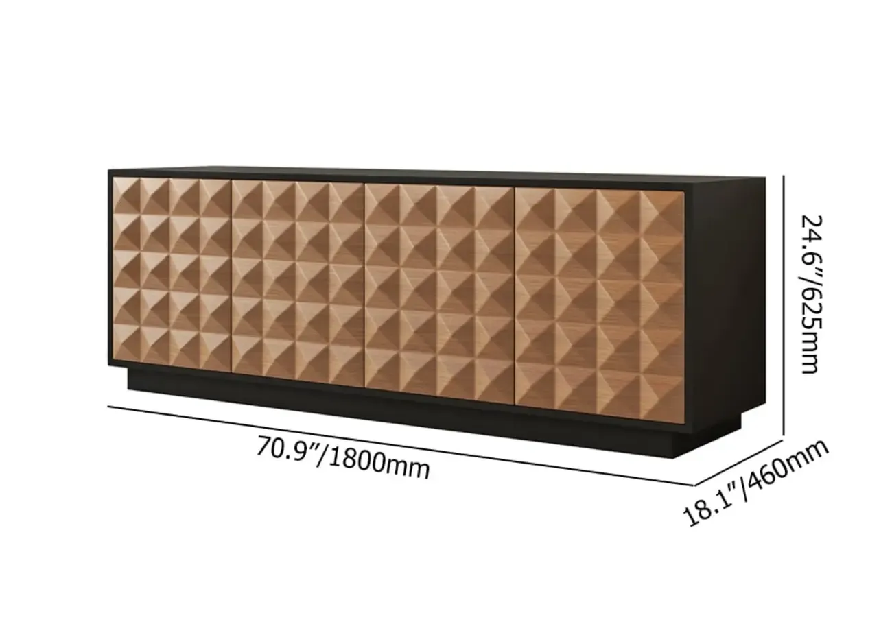 Black & Natural Wooden Fluted Doors TV Stand for 75 Inch TV Image - 8