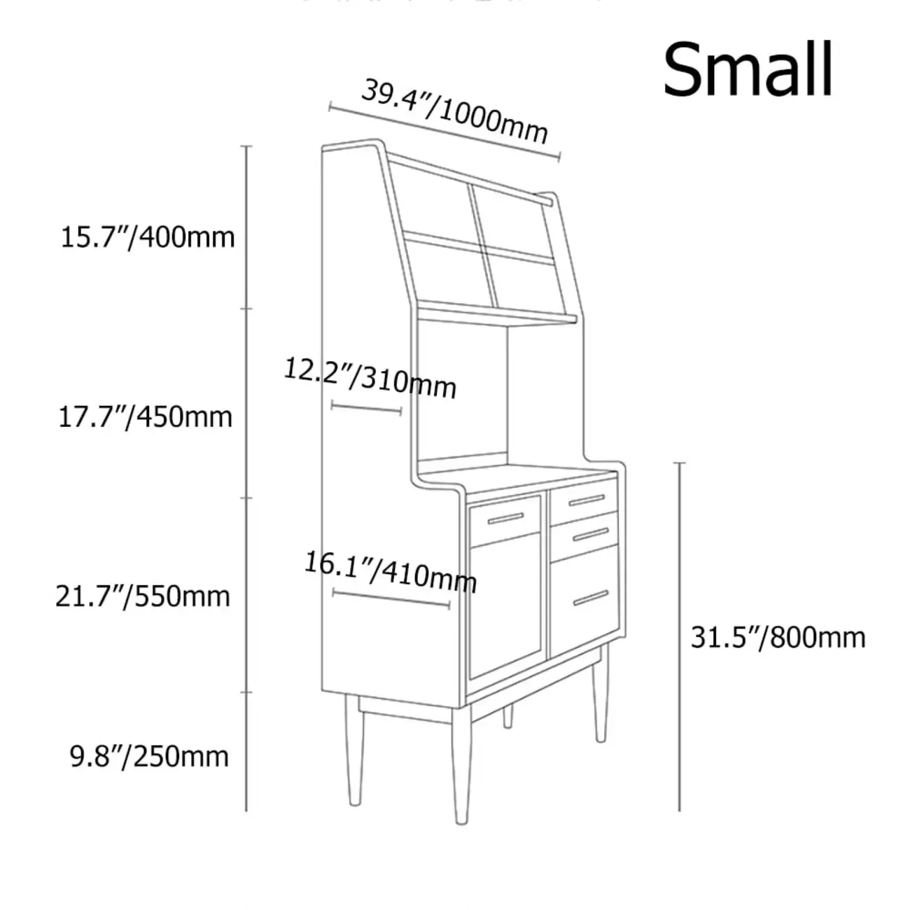 Mid-Century Natural 4-Drawer Wood Hutch Top Sideboard Image - 6