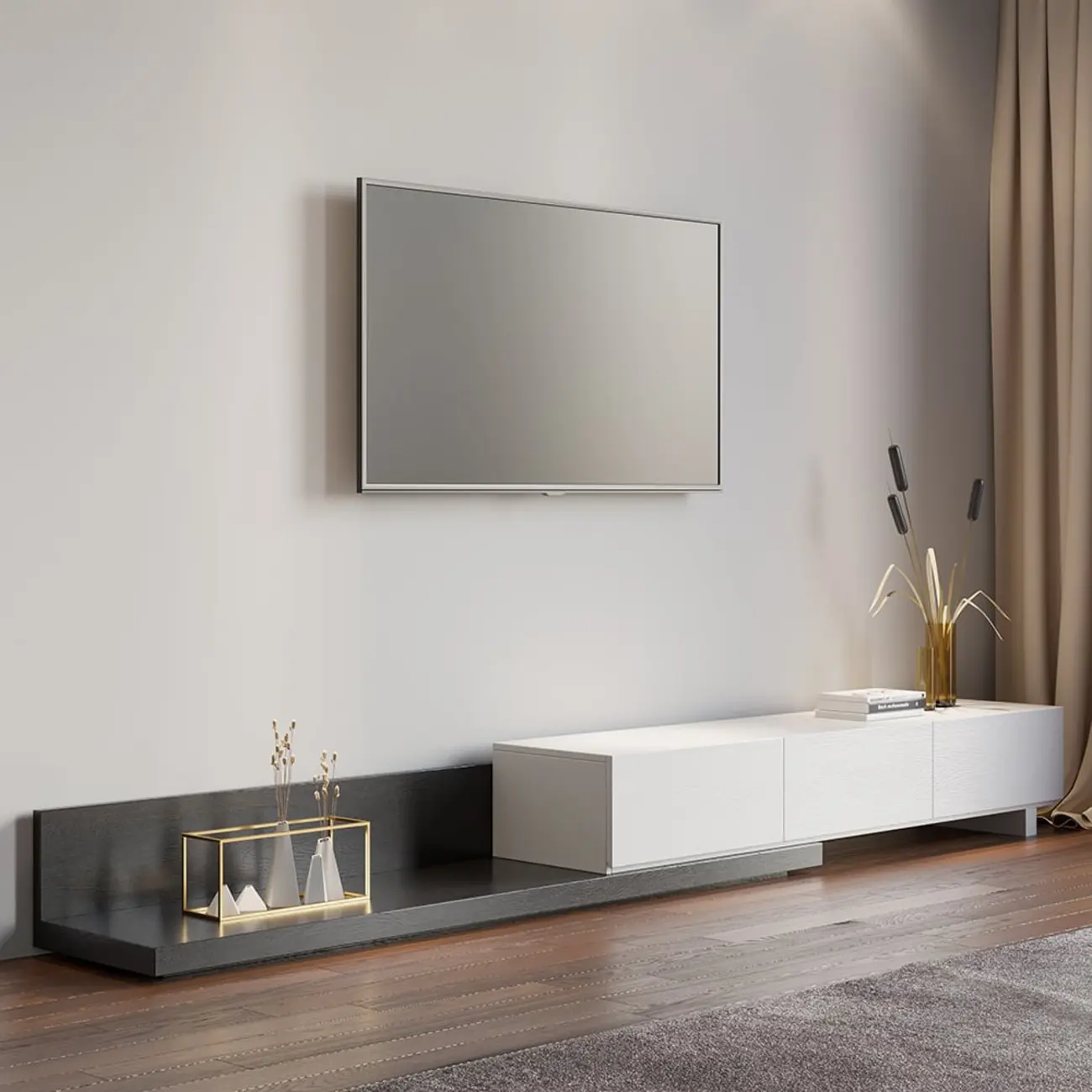 Extendable Floor Walnut TV Stand with 3 Drawers Image - 8 | homeyfad