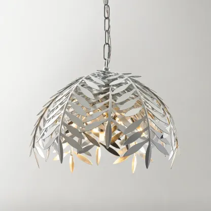 Modern Metal Silver Leaf Shape Pendant Light Image - 1