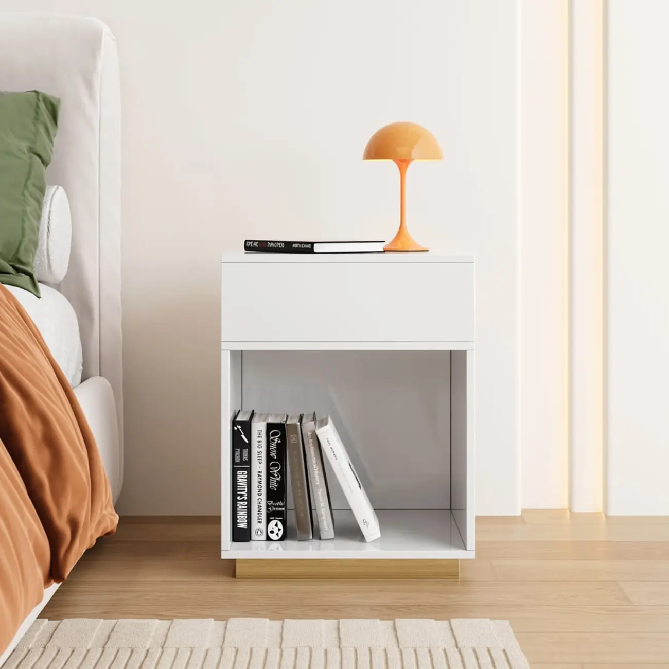 Compact White Wooden Cube Side Table with Open Shelf Image - 3 | homeyfad