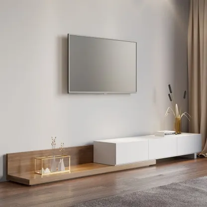 Extendable Floor Walnut TV Stand with 3 Drawers Image - 10