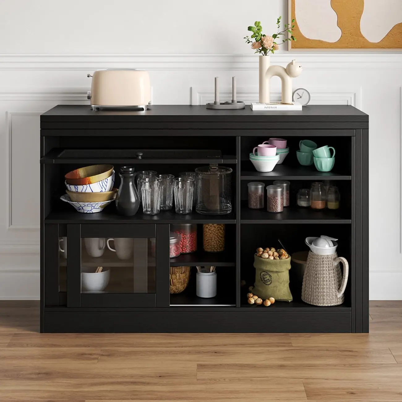 Farmhouse Extendable Black MDF Sideboard Image - 9 | homeyfad