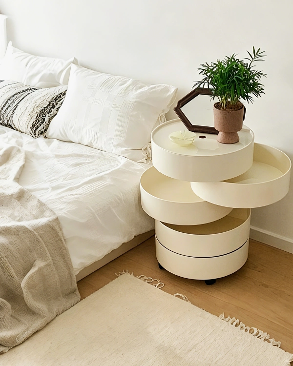 rotating nightstand for small space