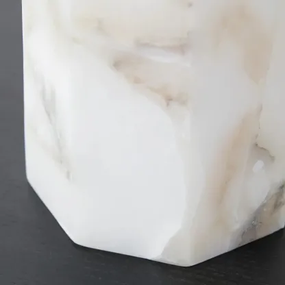 Modern Marble Alabaster Table Lamp with Linen Shade Image - 4