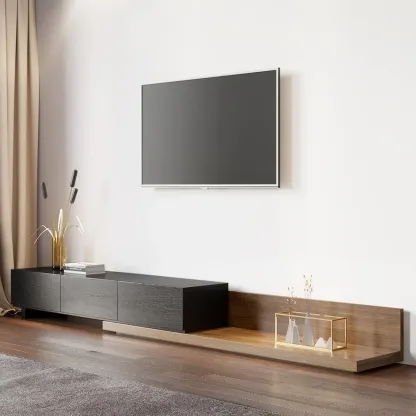 Extendable Floor Walnut TV Stand with 3 Drawers Image - 7