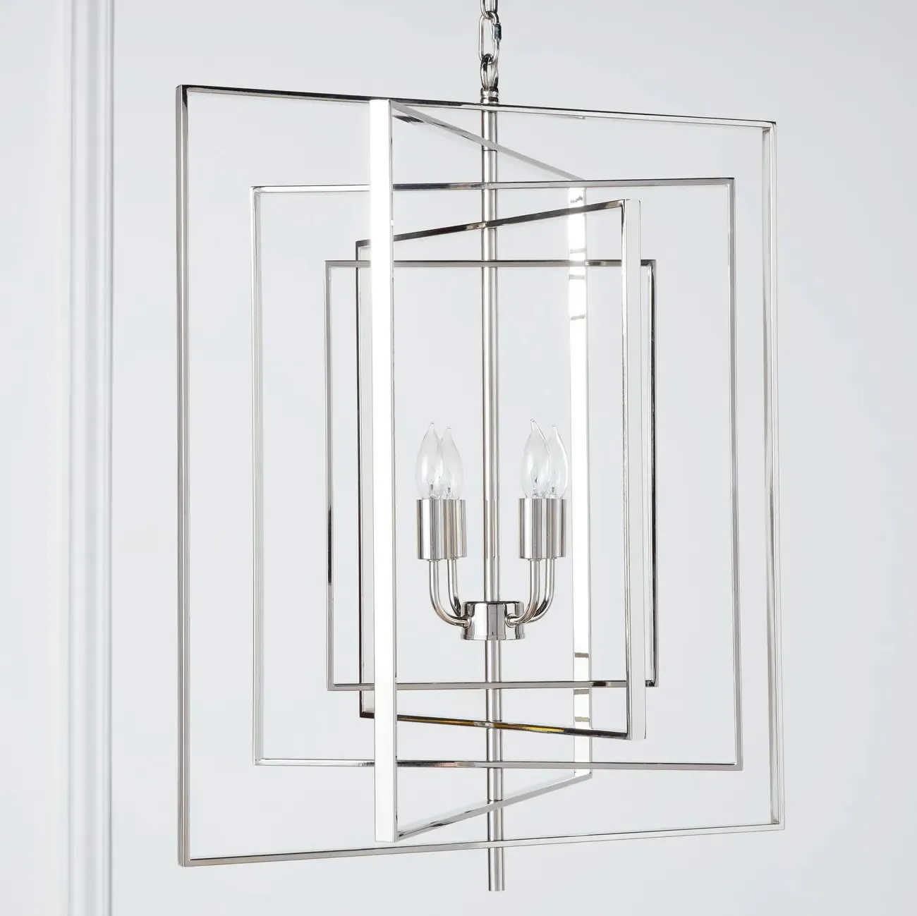 Modern Silver Rectangular Metal Cage Chandelier Image - 8