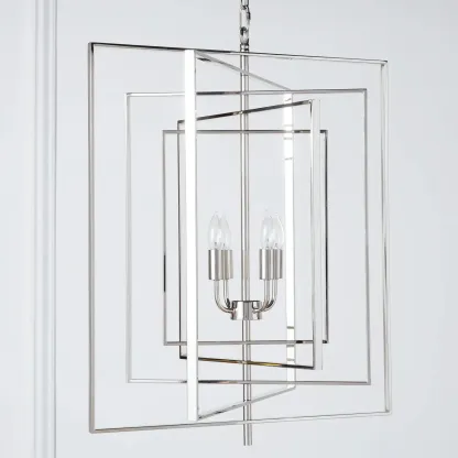 Modern Silver Rectangular Metal Cage Chandelier Image - 8