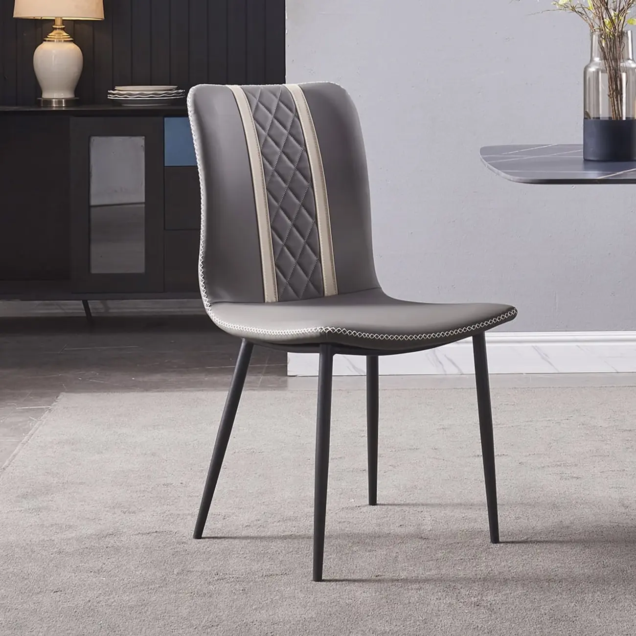 Modern Gray PU Leather Armless Dining Chairs Set of 2  Image - 1 | homeyfad