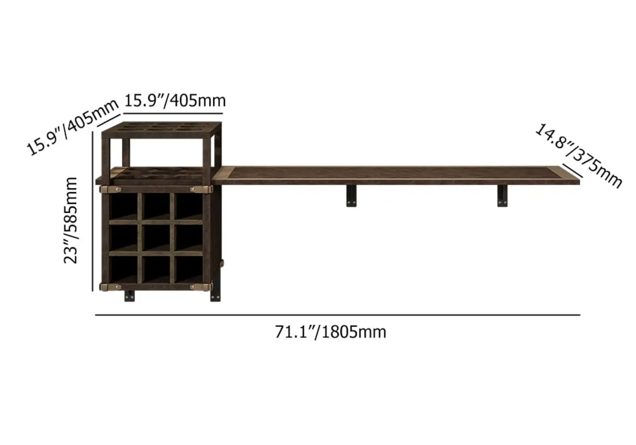Industrial Wall Mounted Bar Counter with Wine Rack Image - 6 | homeyfad