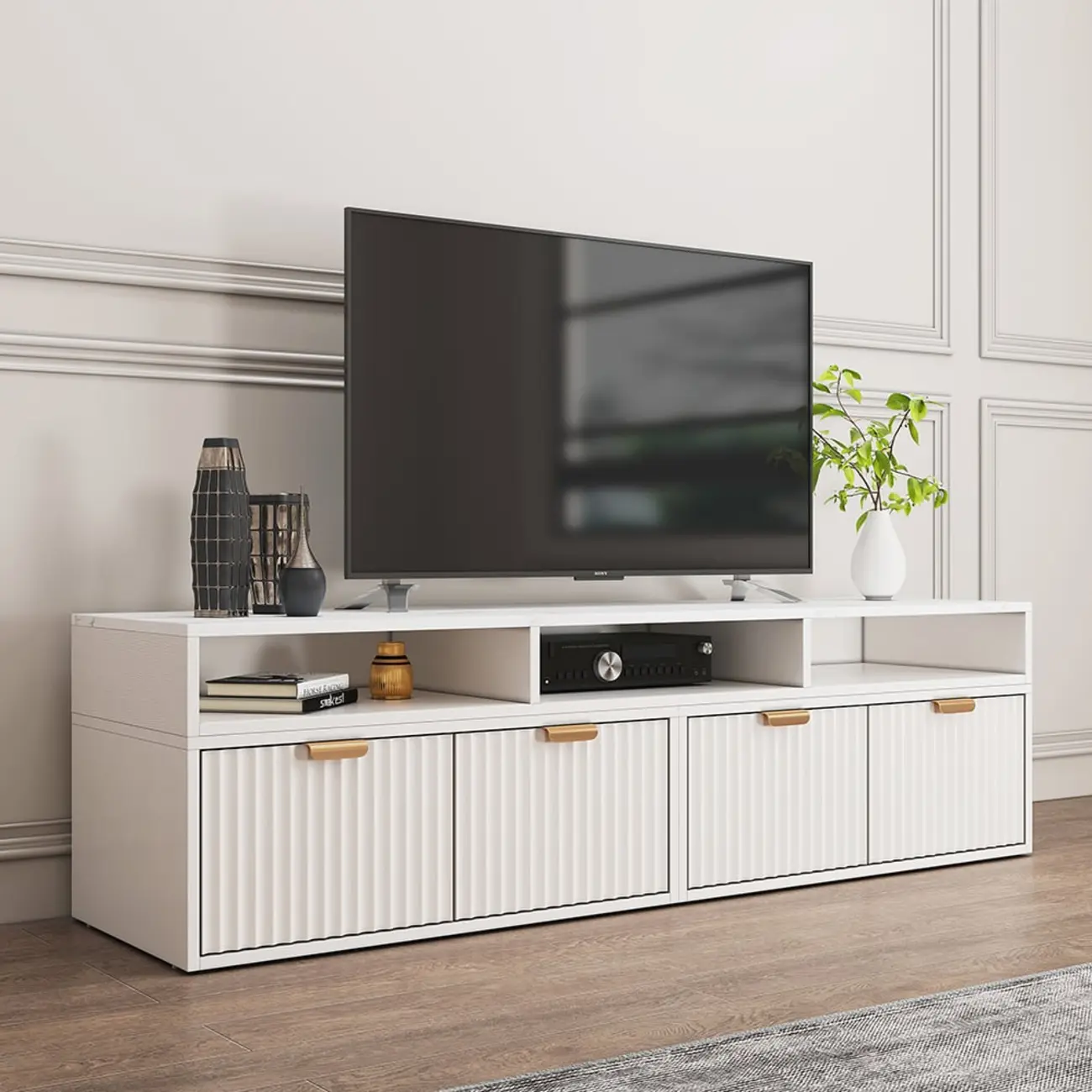Modern White 2-Drawer Open Storage Corner TV Stand Image - 8 | homeyfad