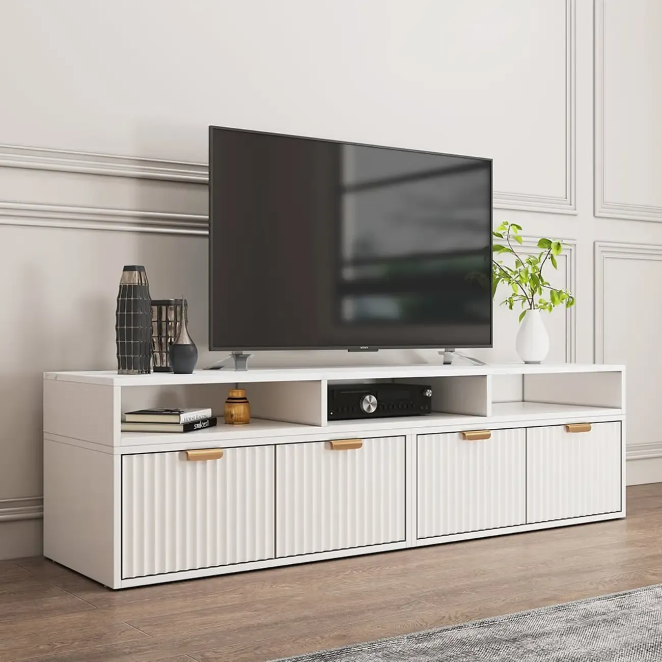 Modern White 2-Drawer Open Storage Corner TV Stand Image - 8