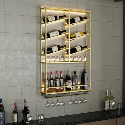 Industrial Wall Mounted Gold Metal Wine Rack with Bottle Rack Image - 1