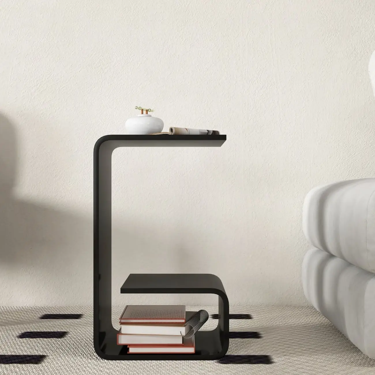 Minimalist Acrylic C-Shaped Side Table with Storage Image - 6 | homeyfad