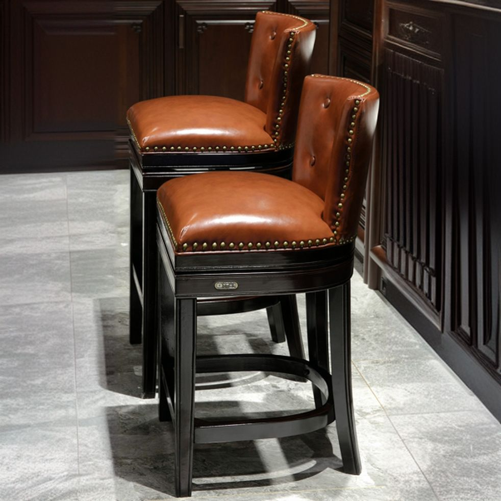 Solid Wood Genuine Leather Swivel Bar Stool | homeyfad