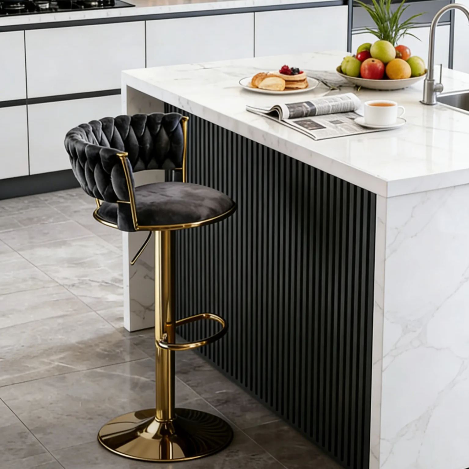 Modern Velvet Swivel Adjustable Bar Stools | homeyfad
