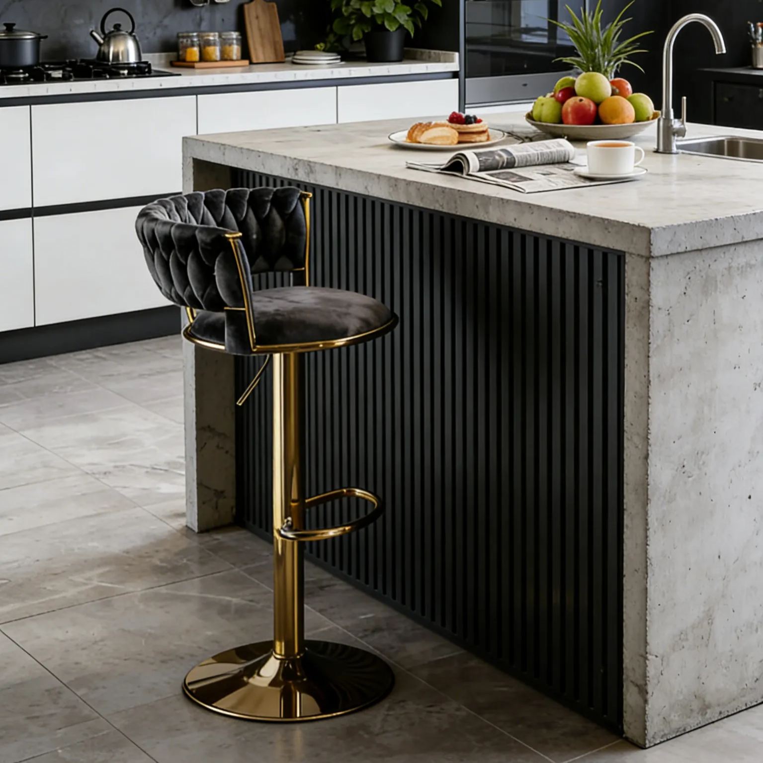 Modern Velvet Swivel Adjustable Bar Stools | homeyfad