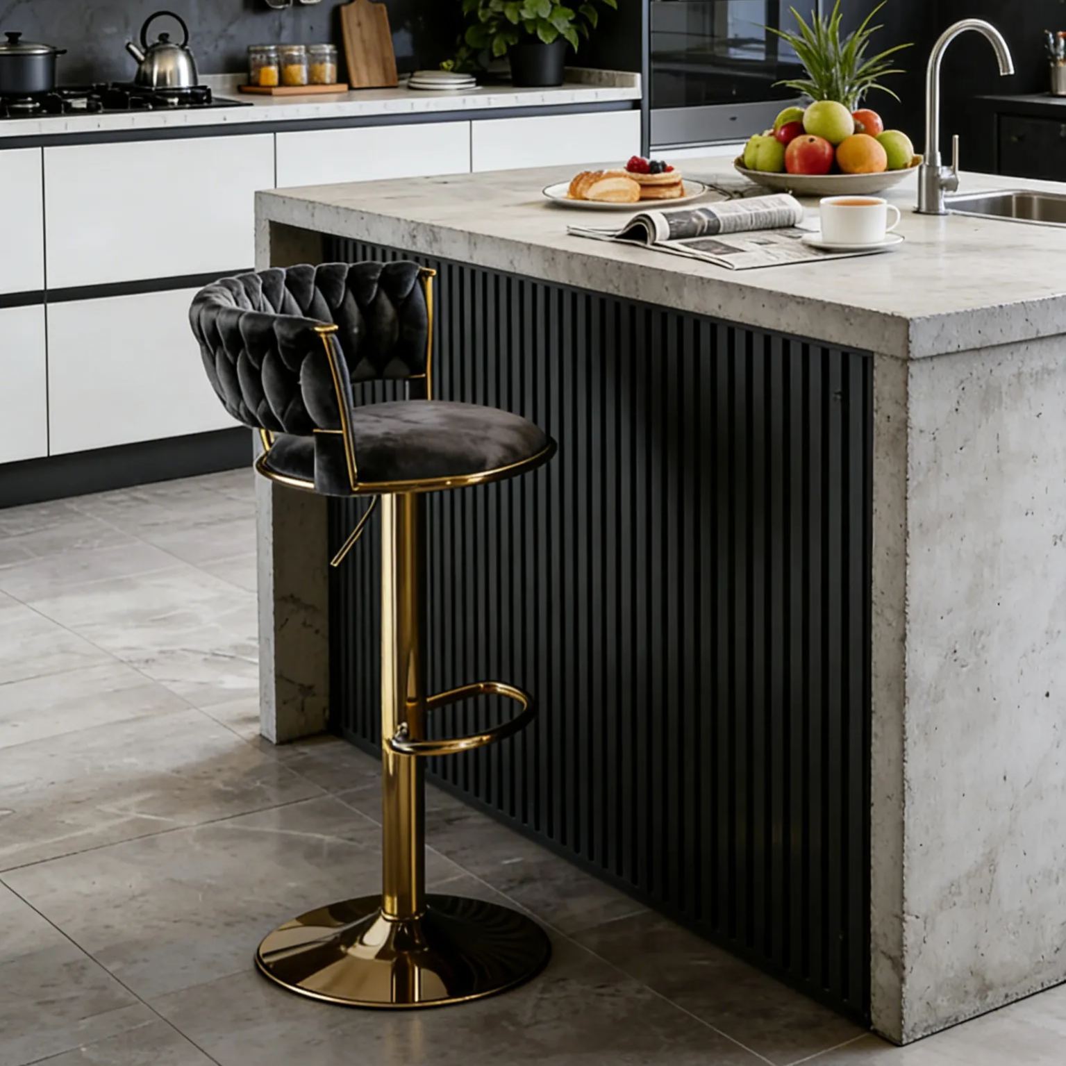 Modern Velvet Swivel Adjustable Bar Stools