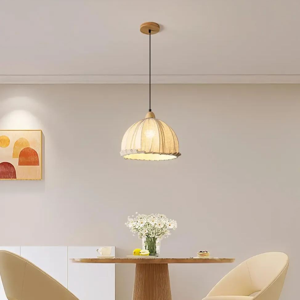 Rattan Fabric Pendant Lamp Beige Dome Shape For Kitchen Image - 10 | homeyfad