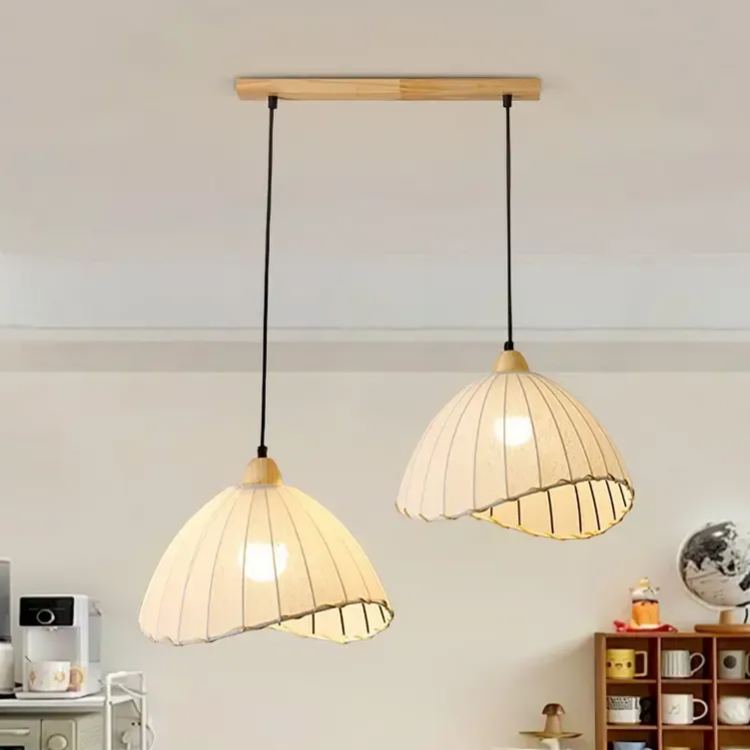 Rattan Fabric Pendant Lamp Beige Dome Shape For Kitchen Image - 34 | homeyfad
