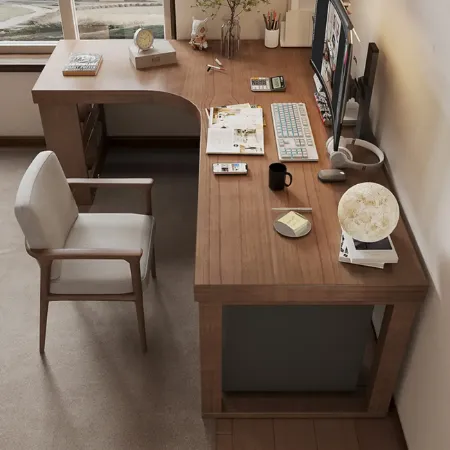 63'' L-Shaped Modern Brown Writing Desk | homeyfad