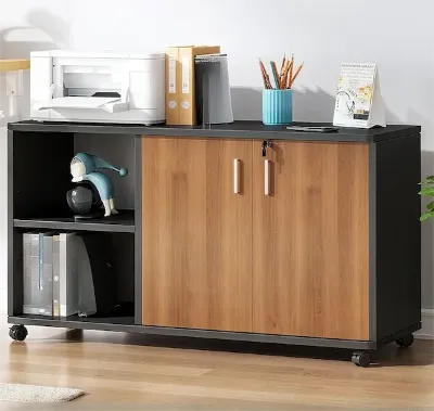 Wooden Rolling Office Filing Cabinet