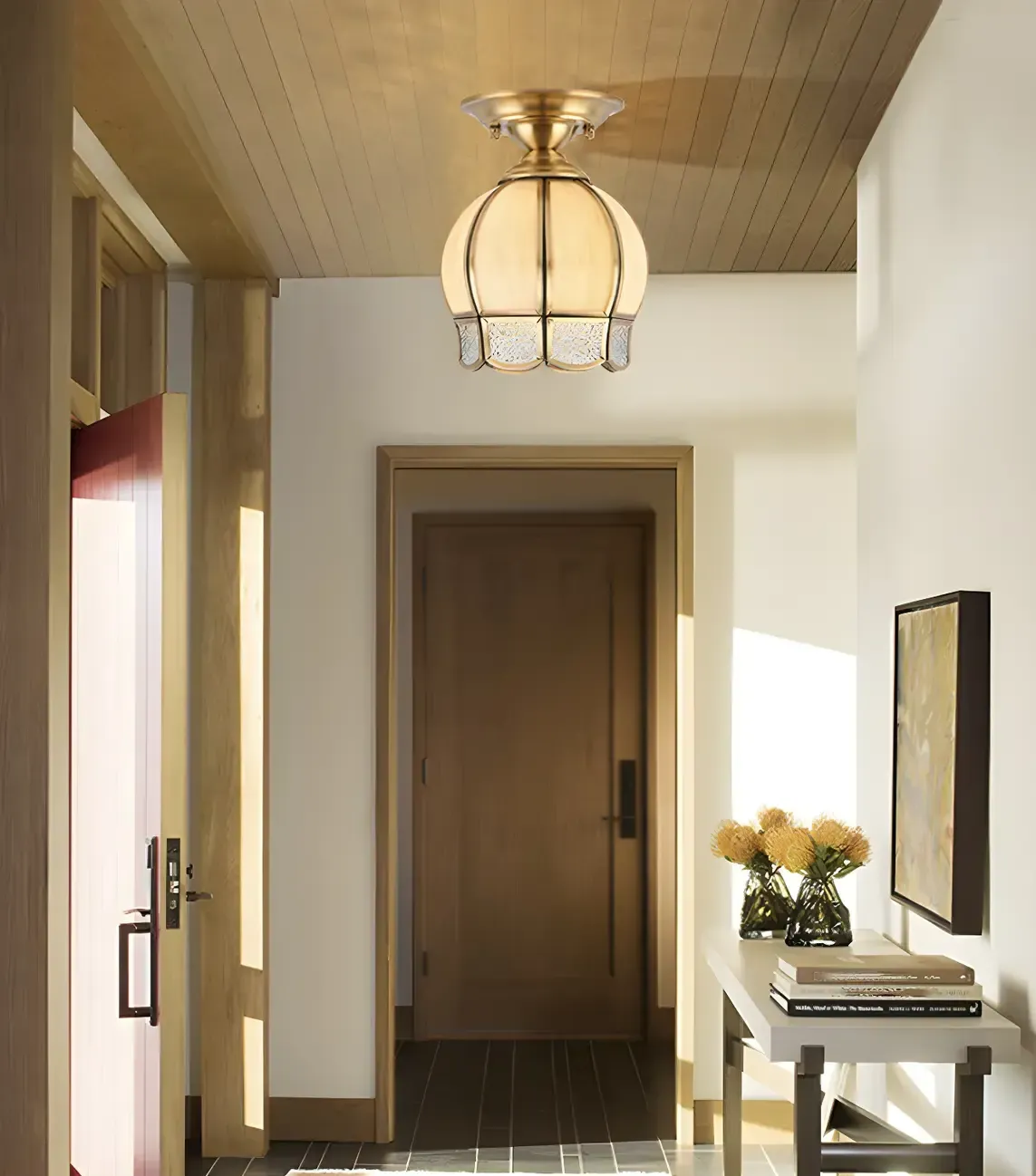 Colonial Dome Gold Glass Semi-Flush Mount Light Image - 2 | homeyfad