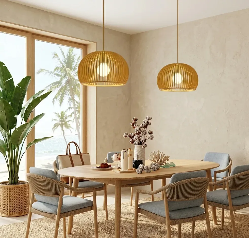 Oriental Adjustable Wood Pendant Light