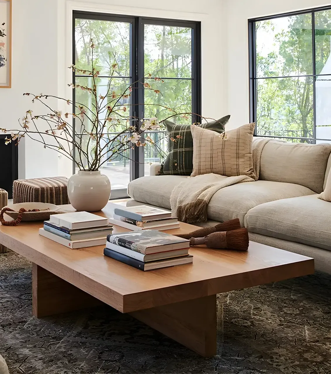 Nordic Rectangle Natural Wood Cross Legs Coffee Table Image - 2 | homeyfad