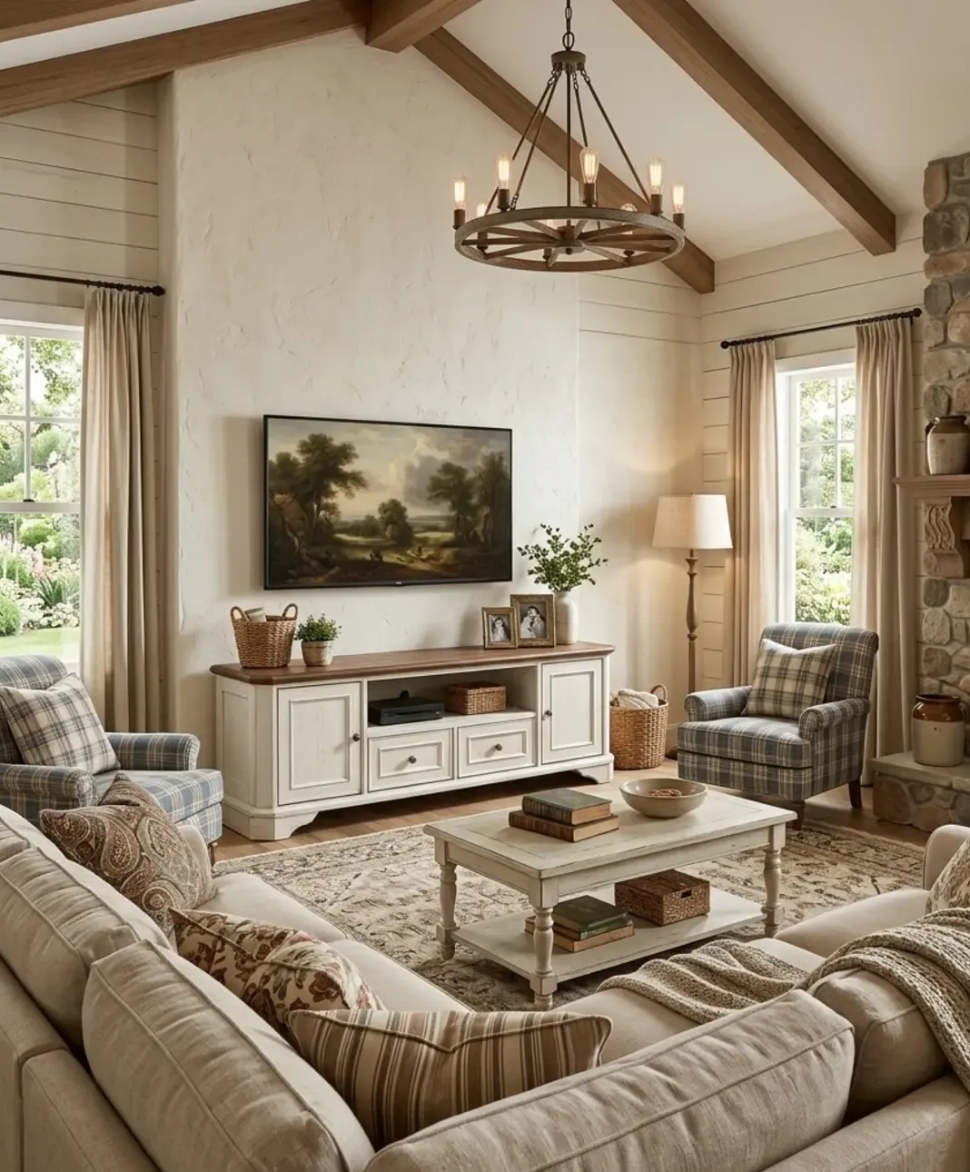 Traditional Farmhouse White TV Stand with Coffee Table | homeyfad