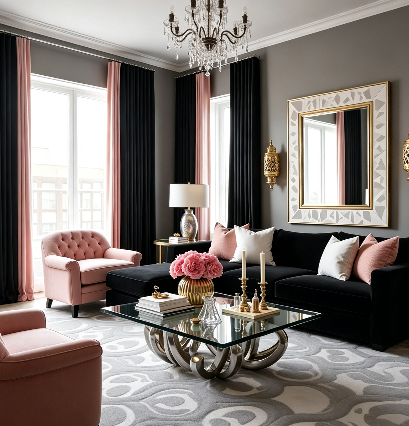black sofa with pink