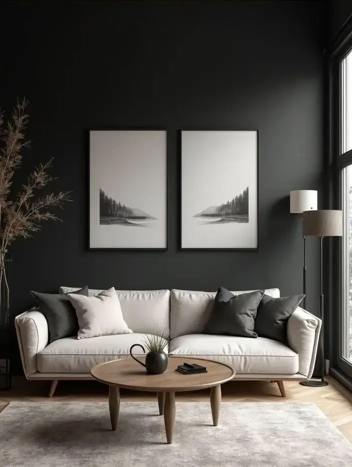 beige sofa with gray walls