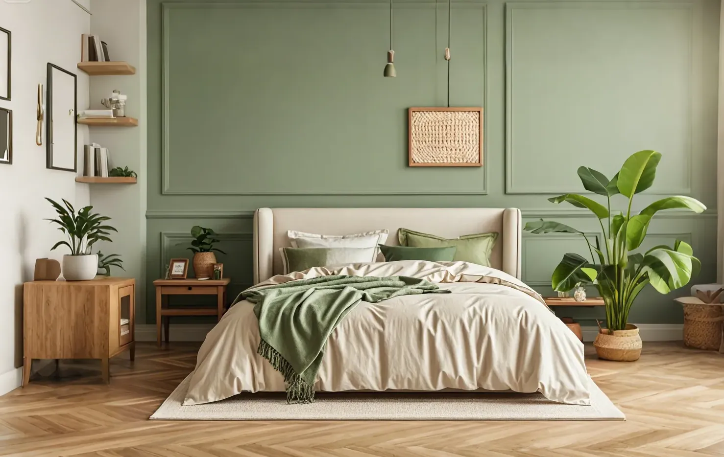 simple green bedroom 