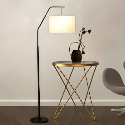 Black LED Arc Floor Lamp with Fabric Shade