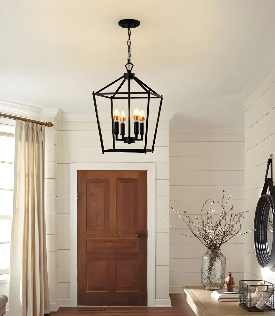 Gold Lantern Metal Frame Modern Linear Chandelier Light Image - 1 | homeyfad