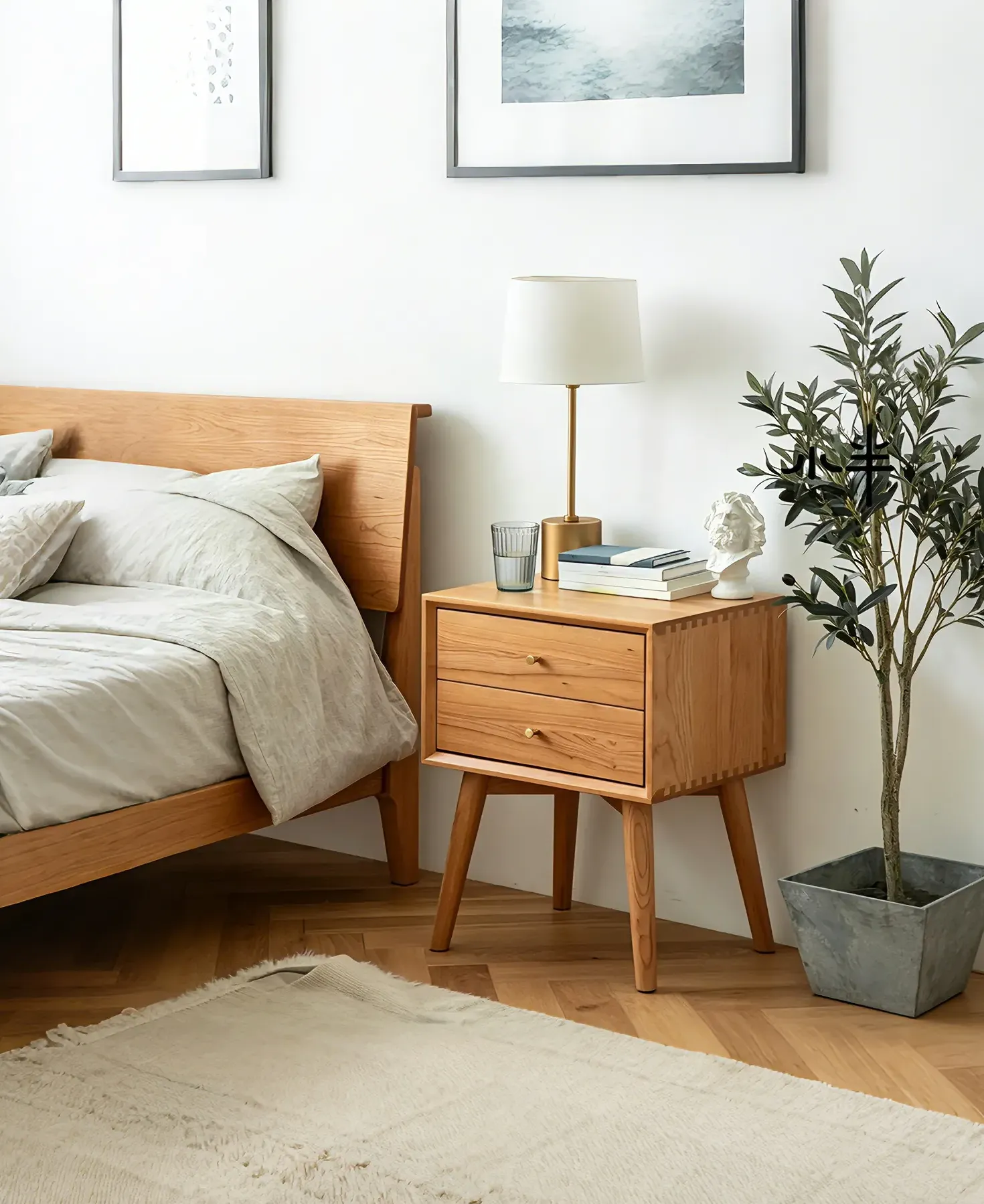 White Wall Color with Cherry Wood Bedroom Furniture