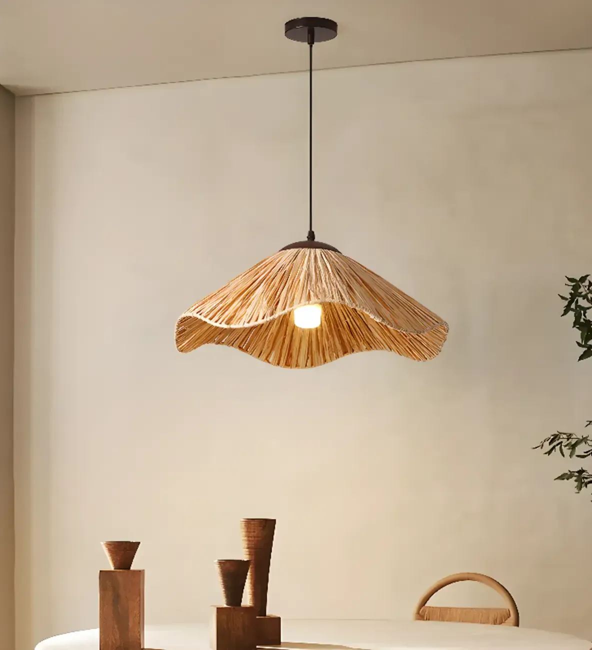 Oriental Brown Rattan Pendant Light for Kitchen Island Hanging Image - 1 | homeyfad