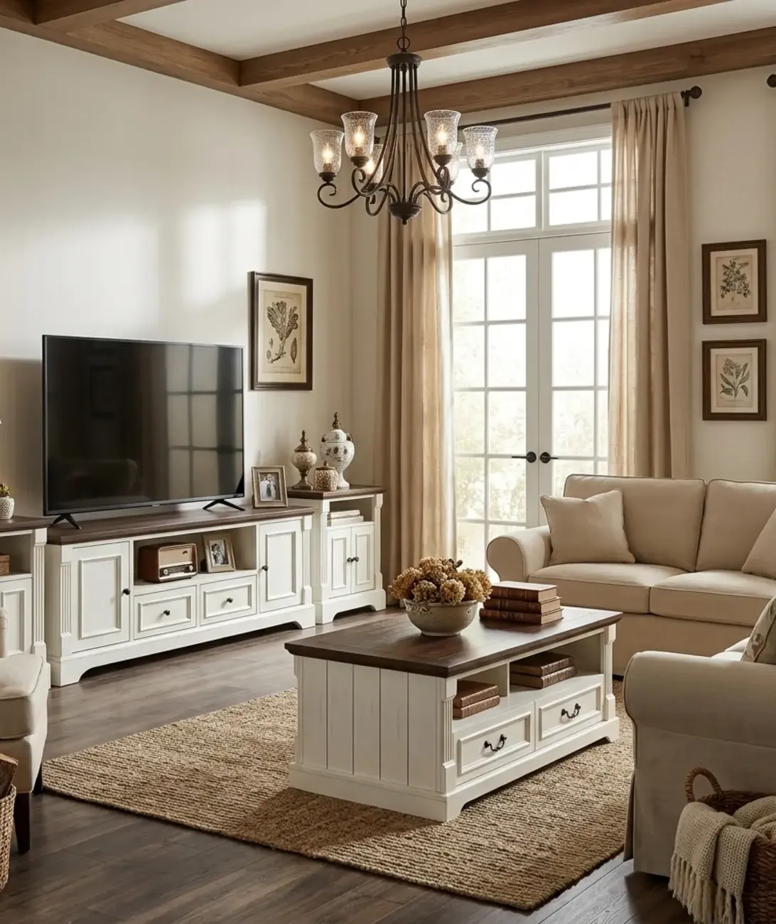 47" Living Room Farmhouse Wood Coffee Table with 4 Storage Drawers Image - 5 | homeyfad