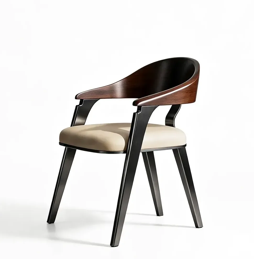 Luxury Curved Back Genuine Leather Dining Chair Armrest Image - 14 | homeyfad