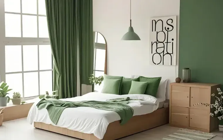 Green Bedroom With Organic Curtains