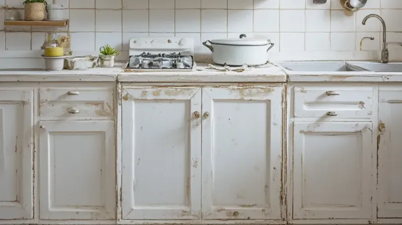 Clean the white minimalist long kitchen cabinets