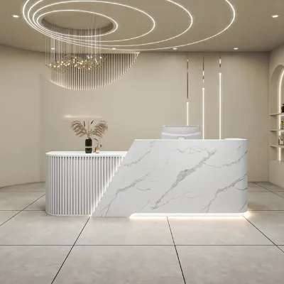 Minimalist White Wood Curved Reception Desk
