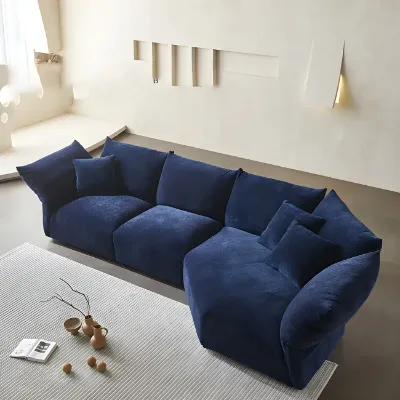Blue L-Shape Sectional Sofa Set with Flared Arm