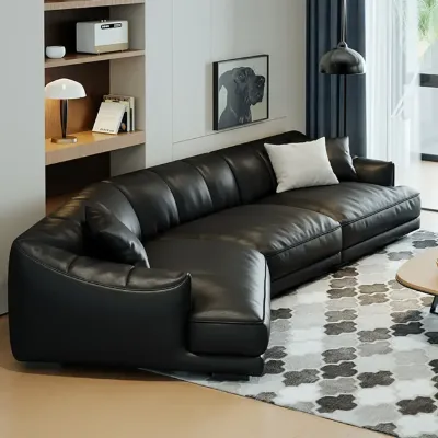 Black Corner Leather Sectional Sofa for Living Room