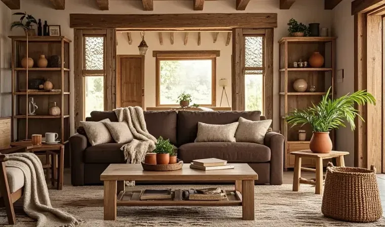 Living Room with Dark Brown Sofa