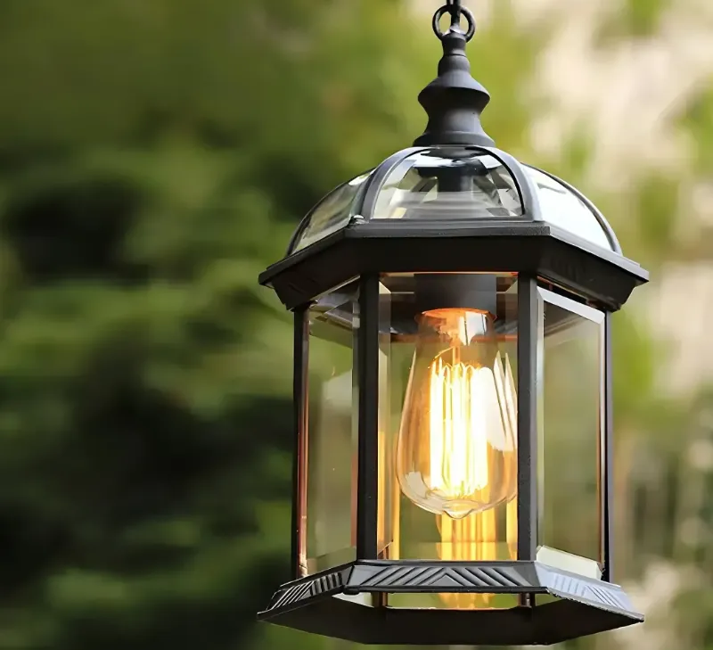  vintage black metal hexagonal outdoor pendant light 
