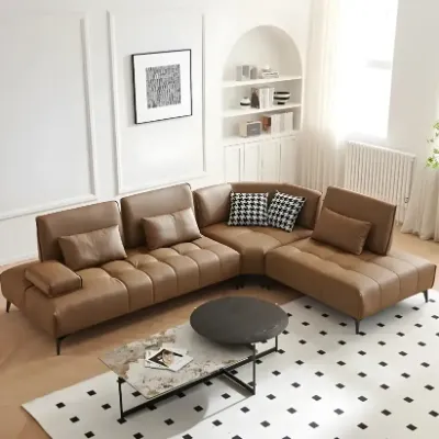 Genuine Leather L-Shape Sectional Sofa for Living Room